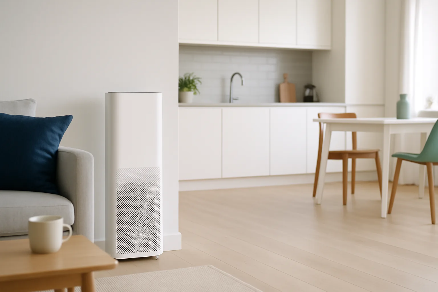 Luftreiniger im hellen Wohnraum gegen Gerüche