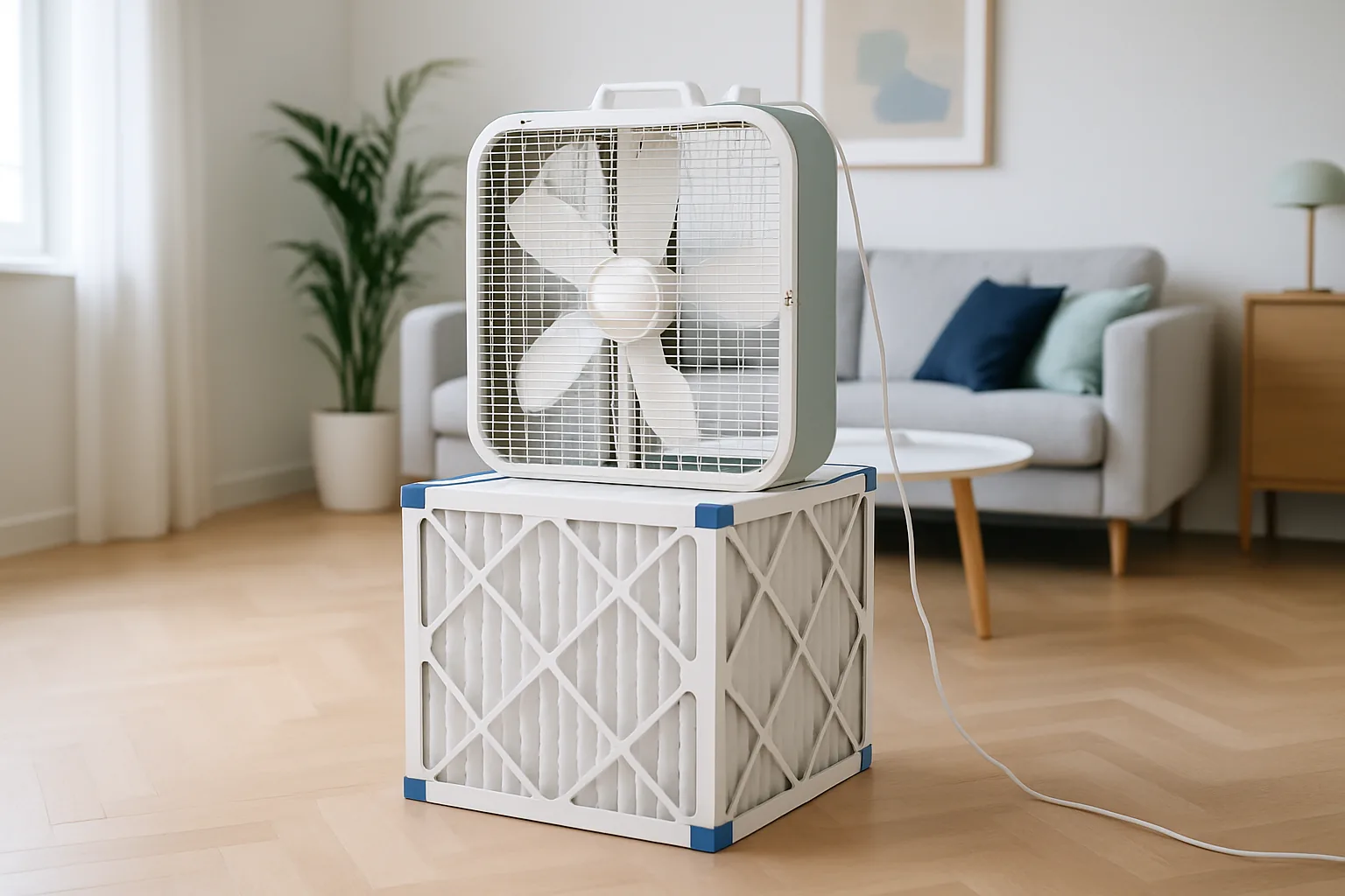 Selbstgebauter Luftreiniger aus Ventilator und Filtern (Corsi-Rosenthal-Box)