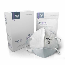 OptiPro Particulate Respirator (KN95 / FFP2) Gesichtsmaske - Vlies-Mehrschichtsystem mit hoher Filtrationskapazität - Filtert über 95% der in der Luft befindlichen Partikel (10er-Pack) - 1